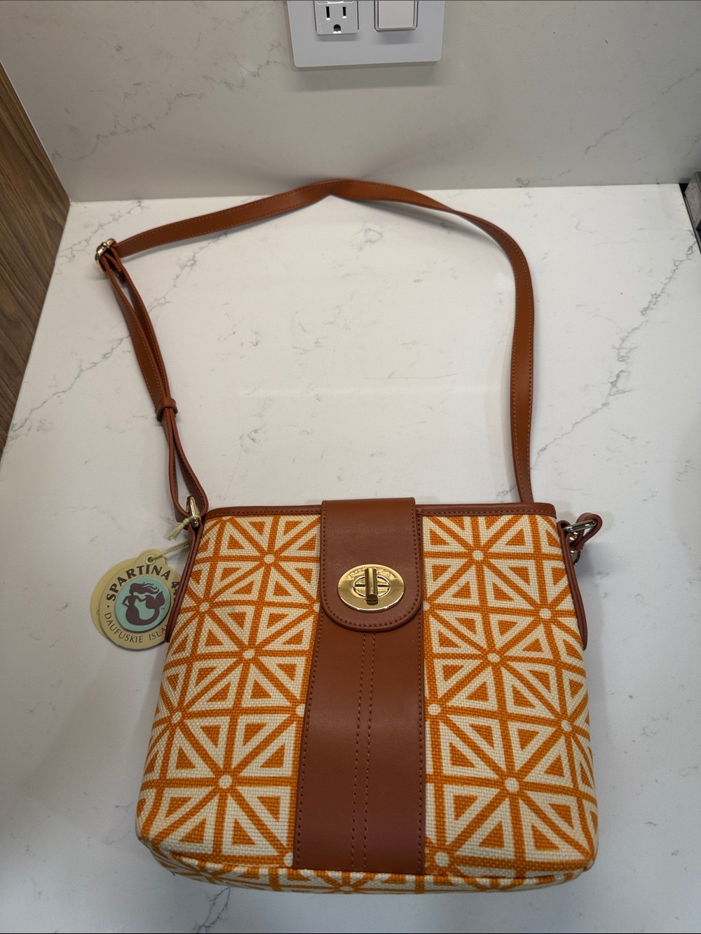 Spartina 449 Orange and Tan Geometric Crossbody Bag